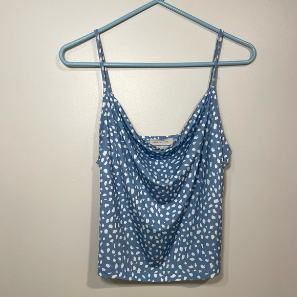 Urban Outfitters Ruby Cowl Neck Powder Blue White Tank Medium - Picture 3 of 5